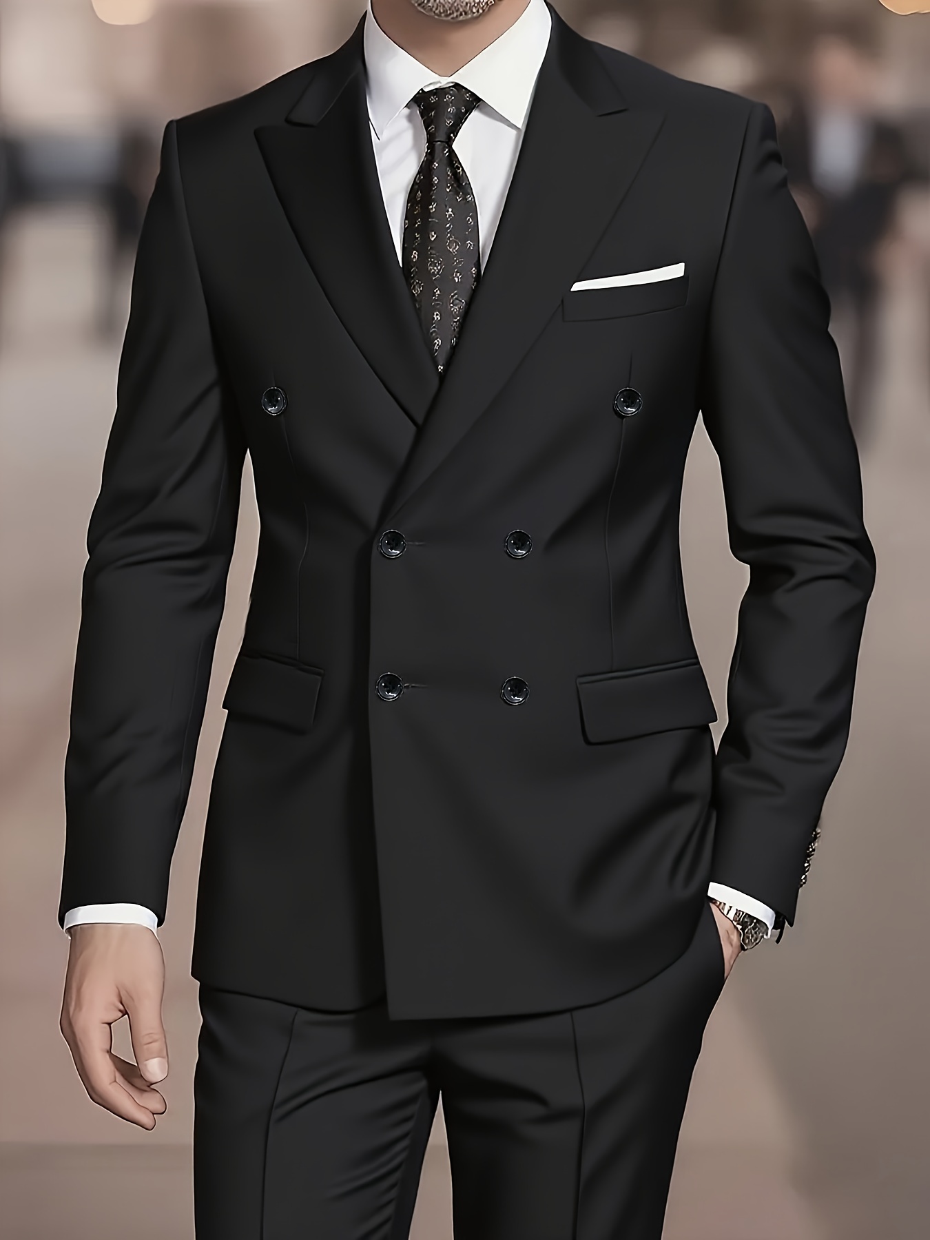 Men'S Double-Breasted Suit; Business Casual Party Suit;