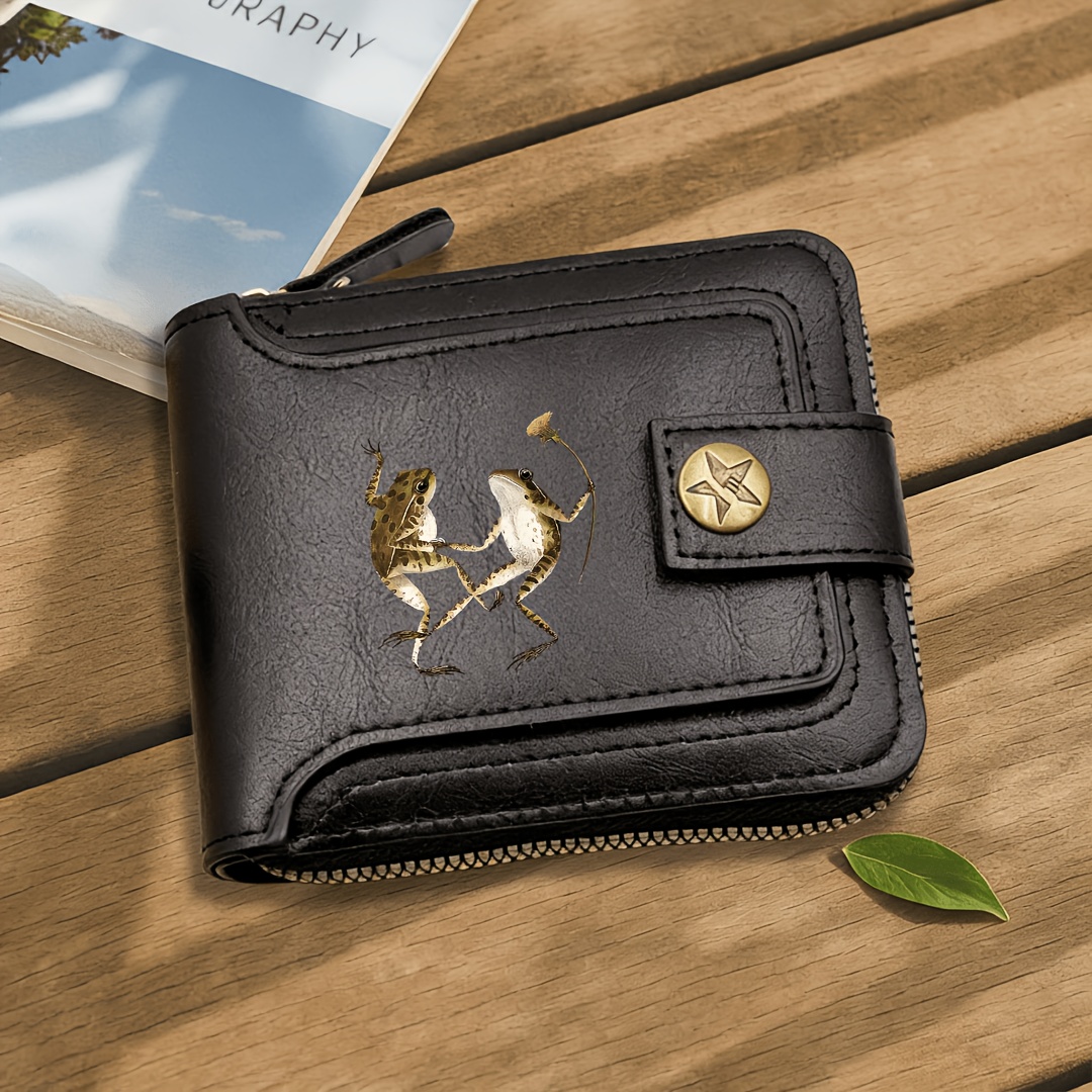 TEMU Wallet Printed With Dancing Frog And Flowers Pattern,men' Purse, Classic Vintage Foldable Unisex Wallet, Holds Credit Cards, Id ; Versatile