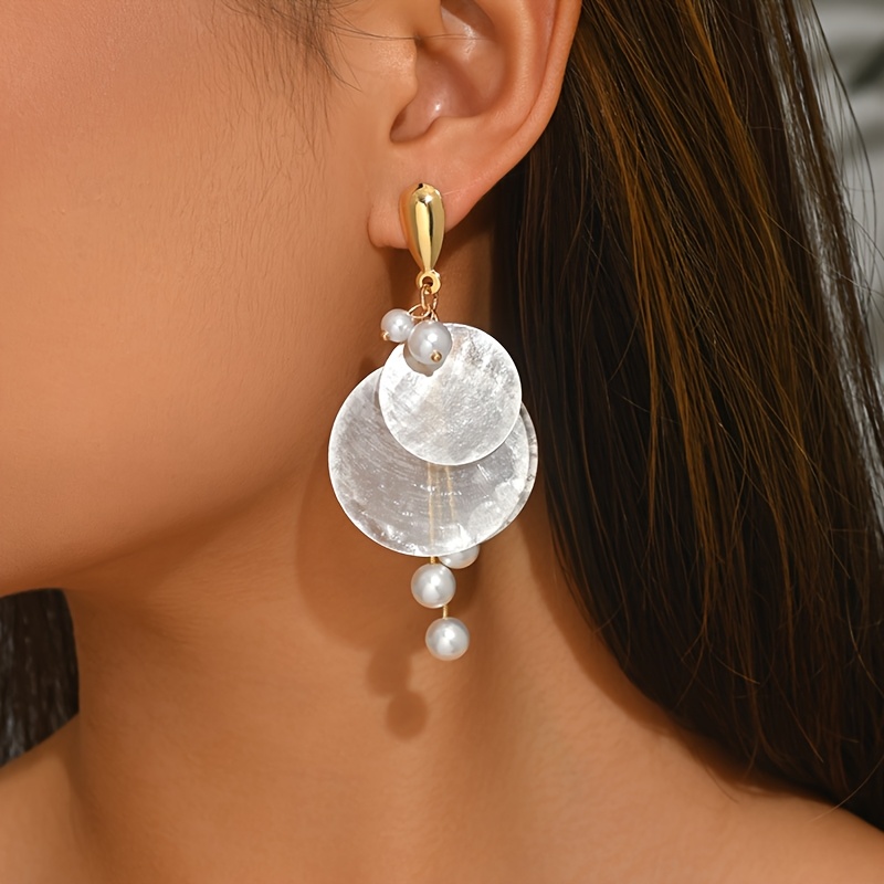 Exaggerated Geometric Water Drop Tassel Imitation Pearl Earrings