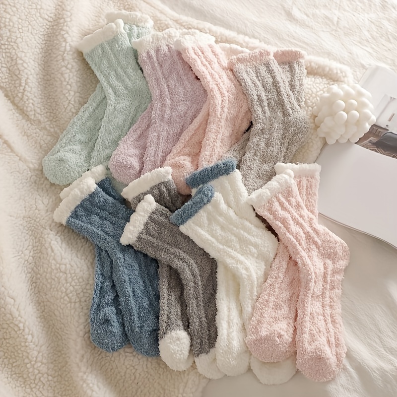 

10 Pairs Of Coral Fleece Crew Socks, Casual And Warm Soft Floor Home Socks, Suitable For Autumn And Winter, Women's Socks