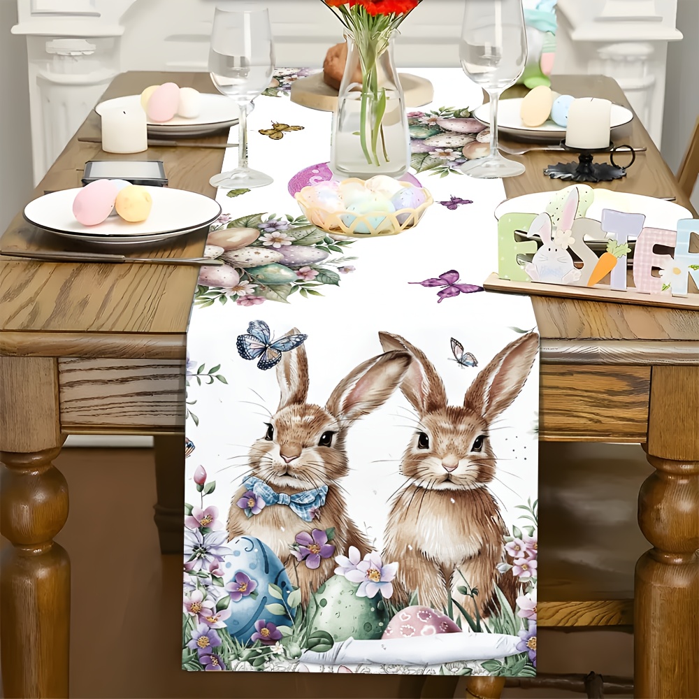 

1pc, Easter Bunny Tablecloth - 180cm*35cm Polyester Easter Tablecloth, Rectangular Kitchen&dining Decoration, Holiday Parties And Outdoor Celebrations