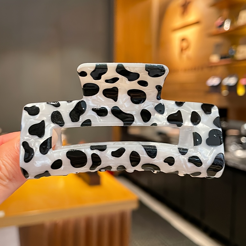 1pc Vintage Cow Print Hair Clip - Large Rectangular Animal Pattern Hair Accessory, Non Slip Grip, Suitable For Fashionable Hair Buns