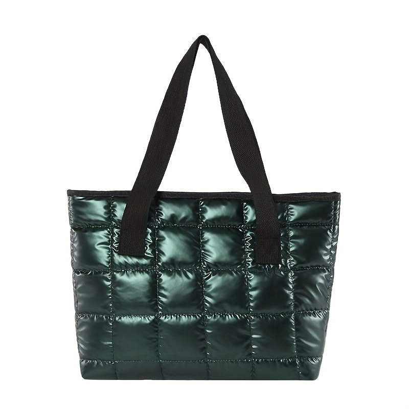 TEMU Women's Large Padded Tote Bag - Winter Casual, Lightweight & Spacious With Zipper Closure, Durable Polyester, Coffee & Black
