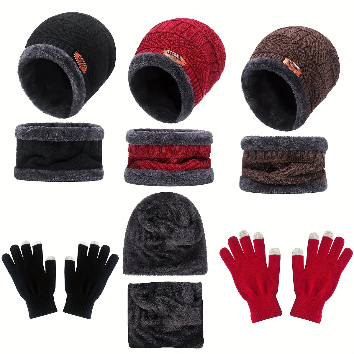 2 peças + 1 par de conjunto de  , cachecol e luvas de   para inverno com proteção para pescoço - acessórios para ciclismo ao ar livre detalhes 4