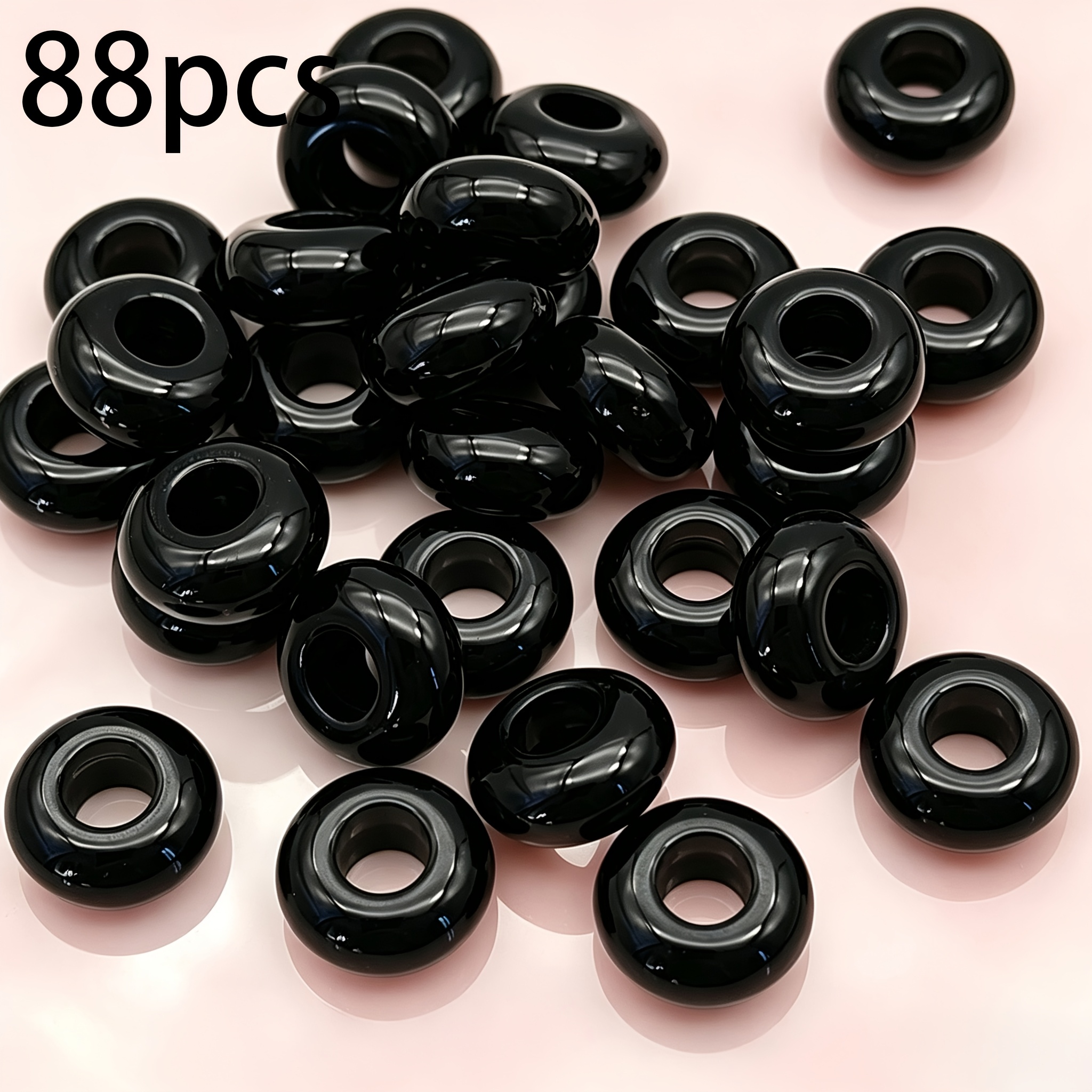 TEMU 88pcs 11.2mm Glossy Solid Color Acrylic Large Hole Beads, Oblong Round Abacus Beads, Optional, Jewelry Materials, Jewelry Beading, Handmade,