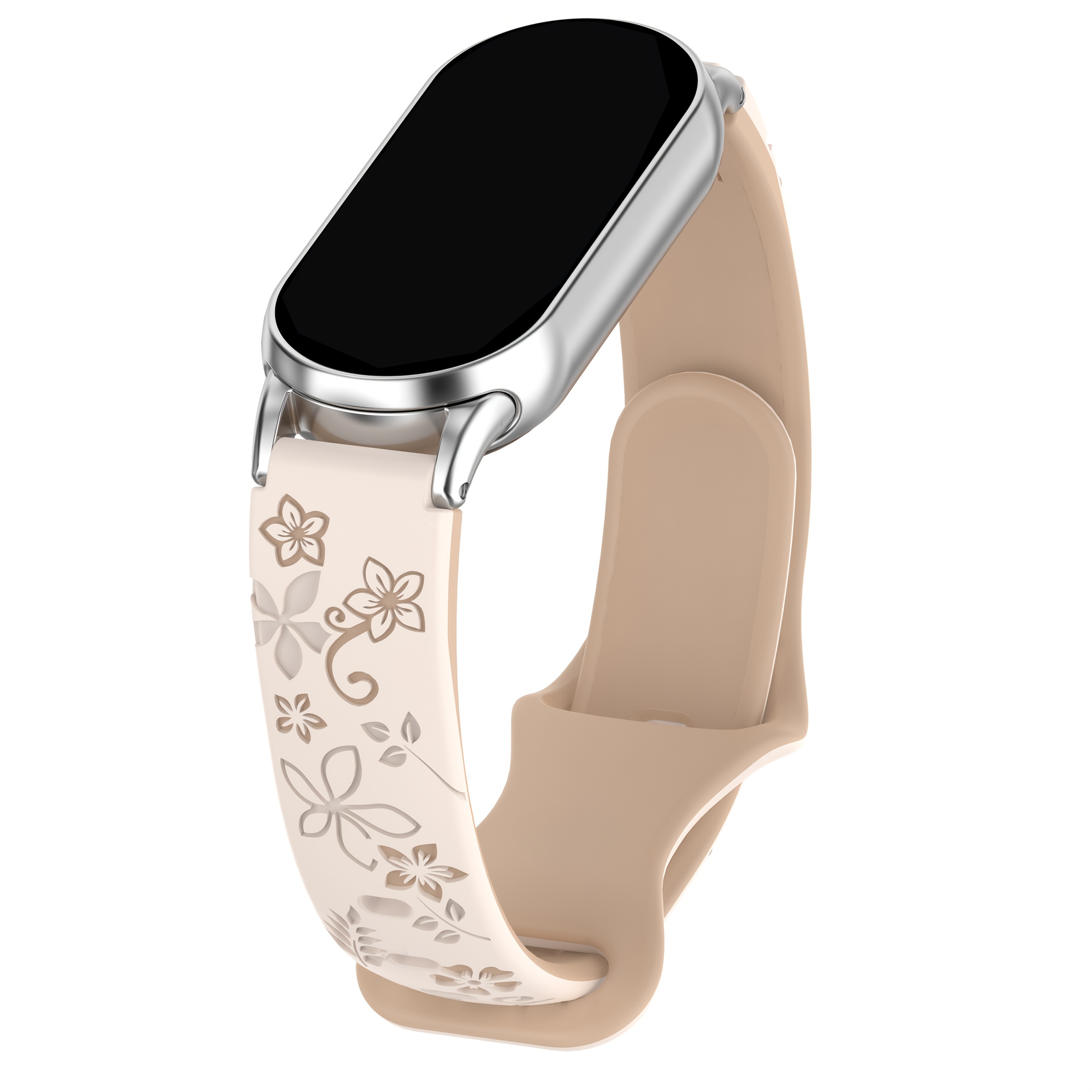 E-shop Zweifarbige Blumen geschnitzte weiche Silikon Sport Uhrenarmband Kompatibel mit Xiaomi Smart Band 9/Smart Band 8/Smart Band 8 Nfc/Smart Band 9