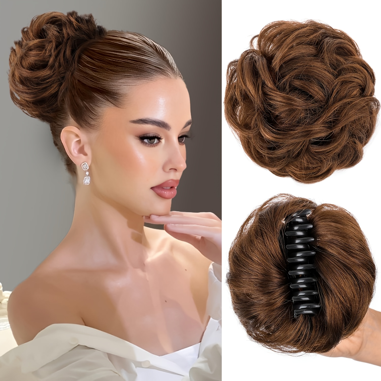 Human Hair Messy Bun Clip Claw Clip Messy Bun Hair Piece 100  display picture 2