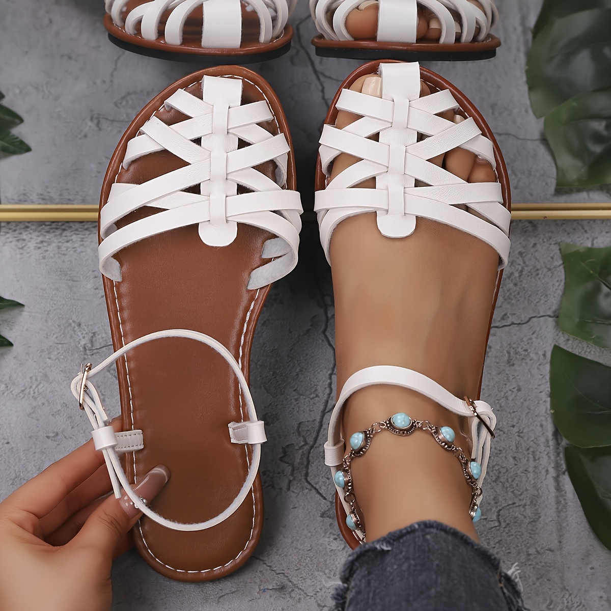TEMU Zapatos elegantes para mujer, sandalias tejidas envolventes para dama con estilo, correa de tobillo ajustable , zapatos versátiles de exterior