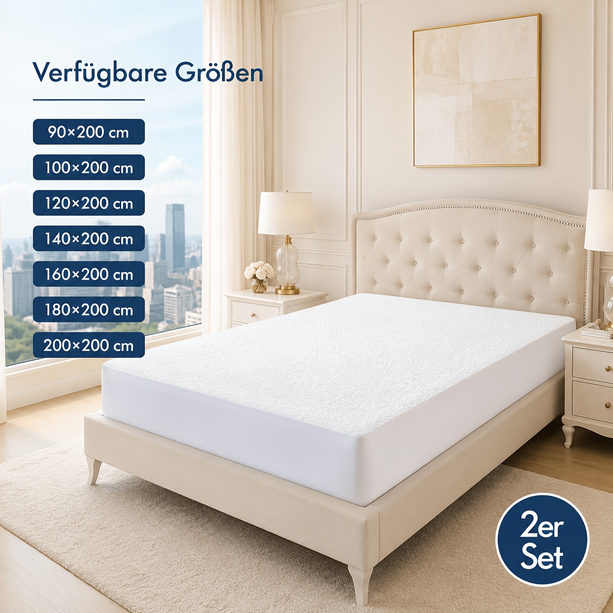 Image of 2pcs 100% Waterproof Mattress Protector Set, Terry Cotton Mattress Cover With Elastic Edges, Breathable And Silent, 60°c Washable, , Reusable Bed Protector For Bedroom, , Dormitory, Hotel