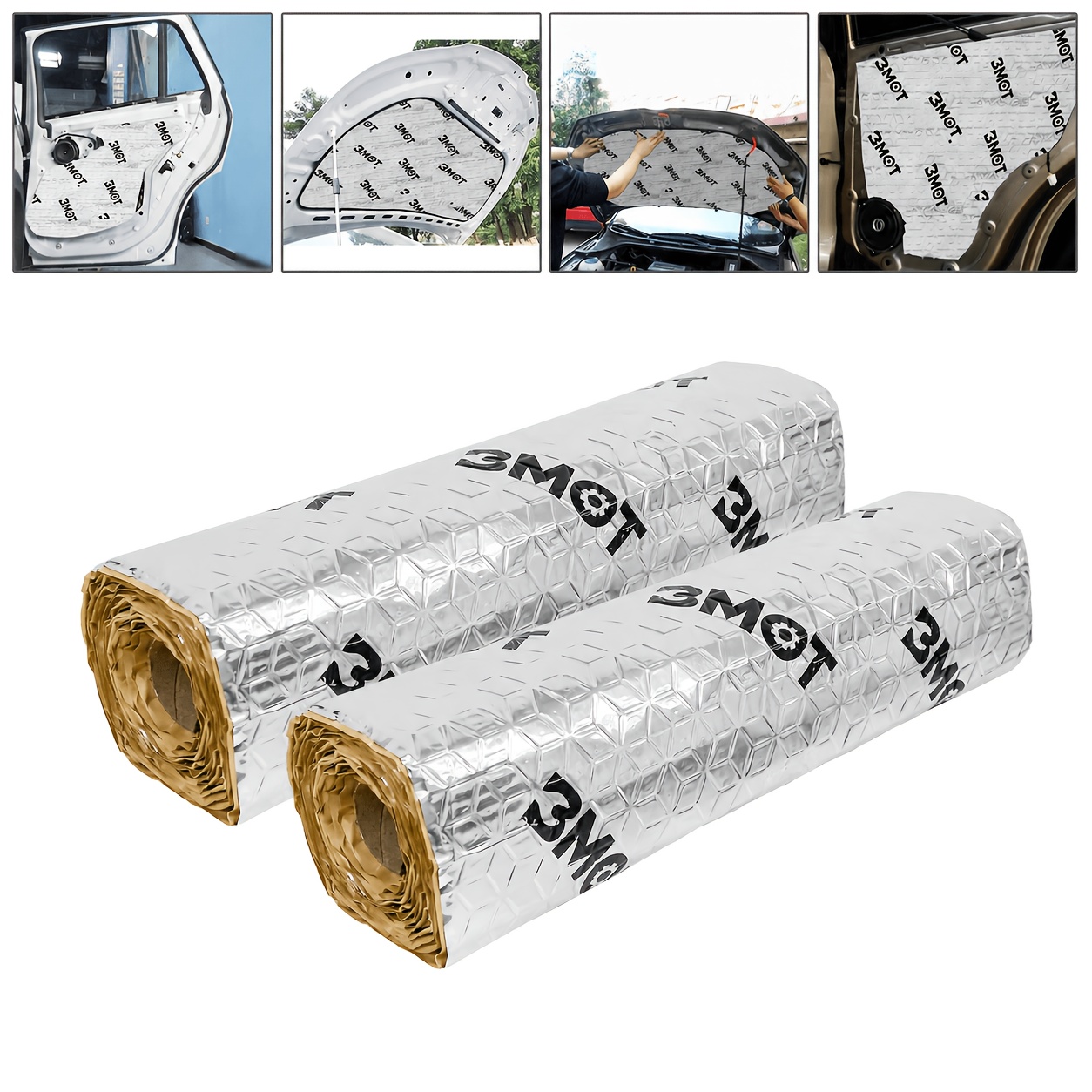 TEMU Lot de 2 tapis d'insonorisation auto-adhésifs pour voiture, 4 mètres ; Tapis d'insonorisation butyle aluminium auto-adhésifs pour voitures