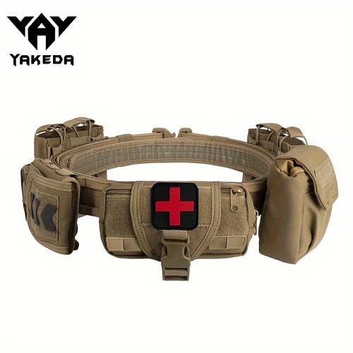 7 in 1 adjustable metal belt which 1 outer molle belt 1 inner belt and 5 molle attachment pouches