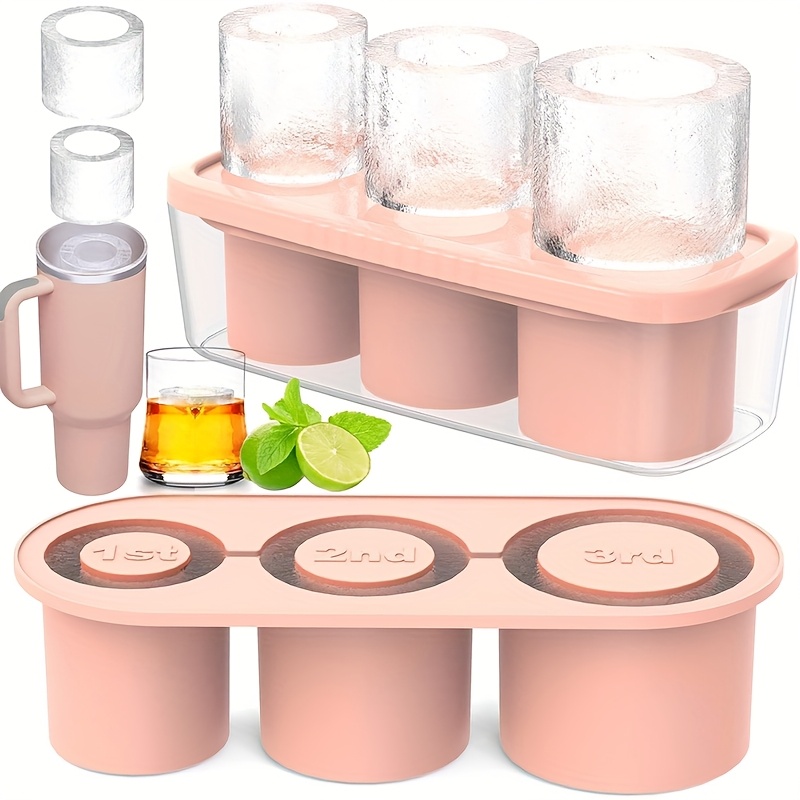 Ice Cube Tray For Tumbler Cup 30Oz-40Oz, 3pcs Silicone Cylinder Ice Mold With Lid And Bin For Freezer, Easy Fill And Release Ice Maker For Whiskey, Cocktail BPA-Free