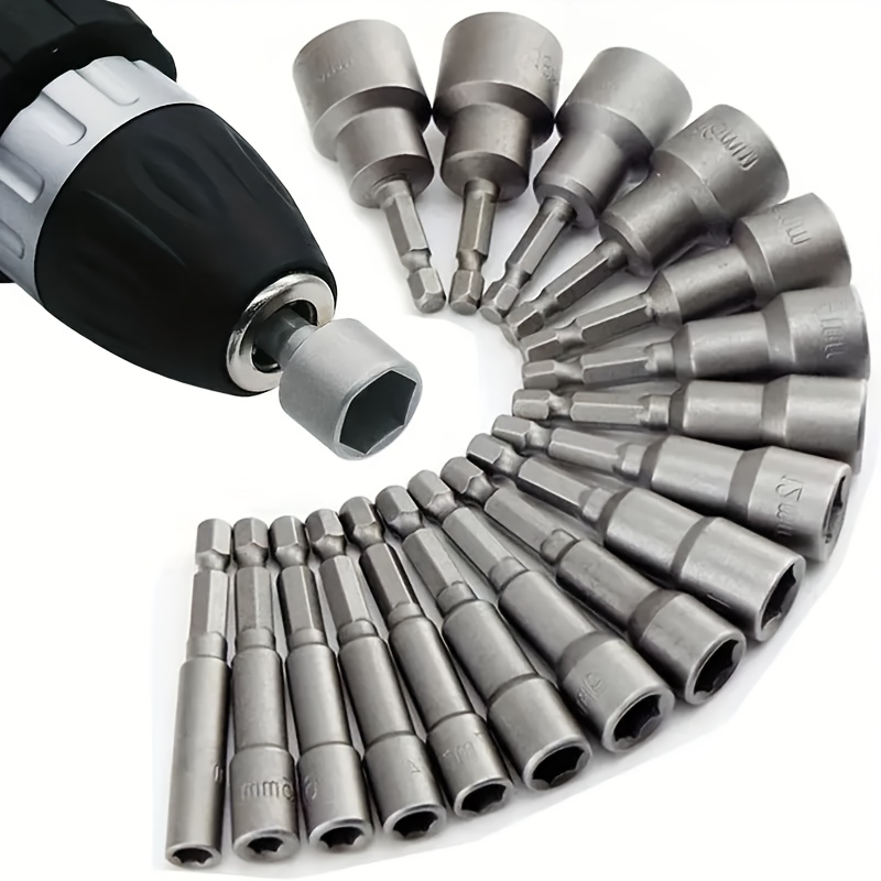 14 piezas de bits de taladro con shank hex 1/4 CRV, nutdriver, socket, compatible con taladro manual, 5-13 mm, durable, limpia acero