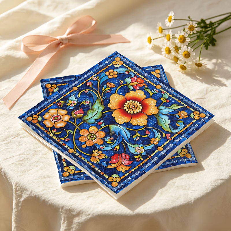 TEMU [ Product] 20pcs Napkins, Artistic Floral Double-layer Napkin Paper, Embossed Edges Soft And Comfortable, Colorful Print, High-quality Home And