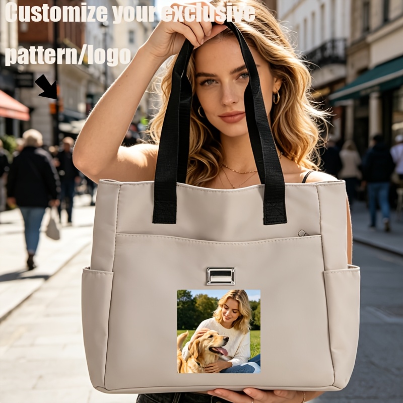 TEMU 1pc Gyteck Customizable Tote Bag With Personalized Name//text - Oxford Cloth Zipper Closure Suitable For Gym, Travel, Wedding Gifts,