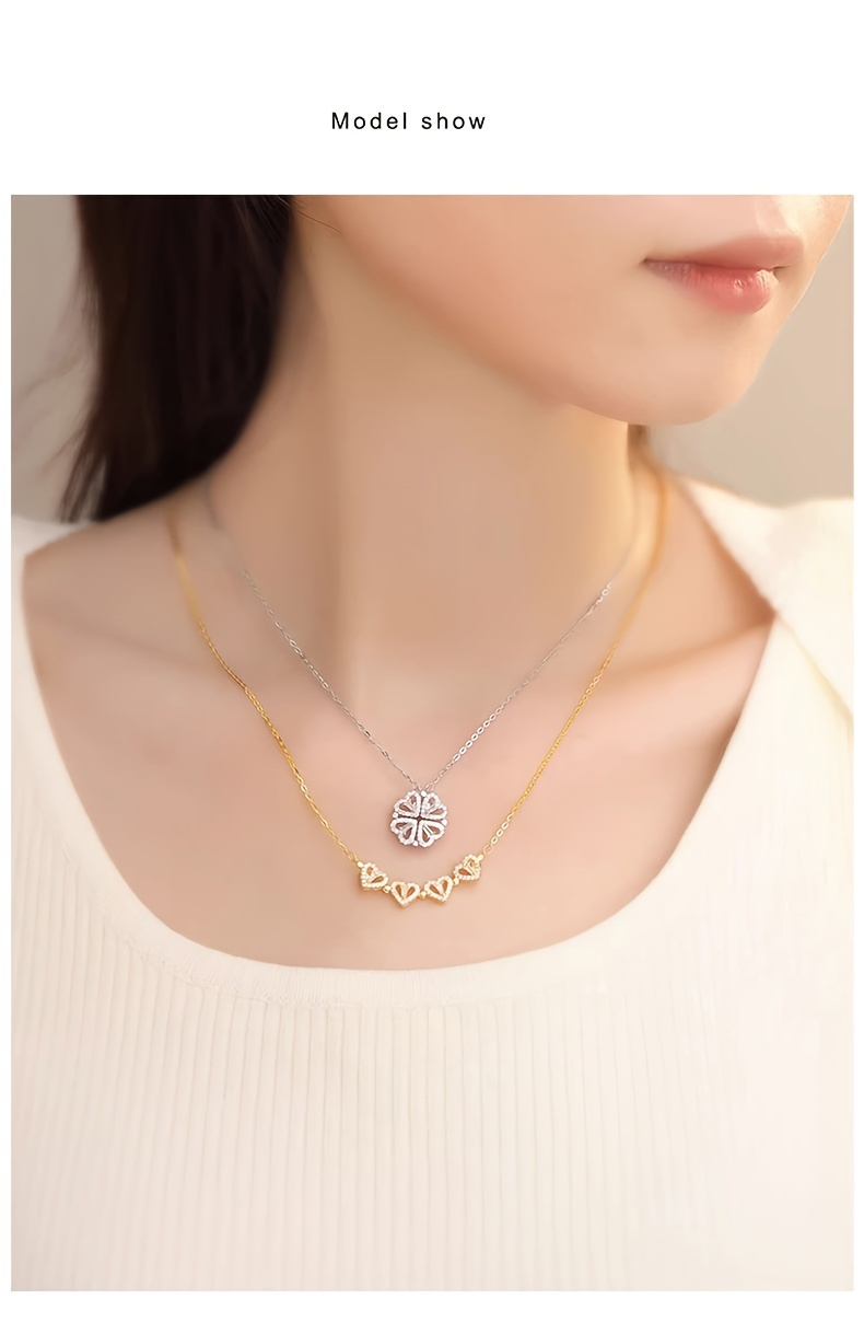 elegant heart-shaped synthetic zirconia necklace, luxury titanium steel collarbone chain,     & gift- , ideal for valentine s   &     details 4