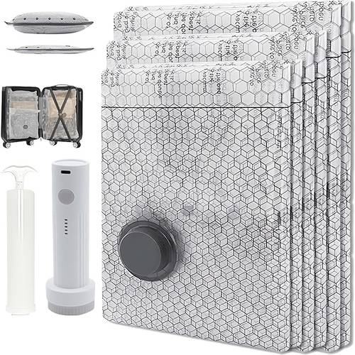 4 7 10 gray vacuum storage travel set with vacuum pump clothing vacuum seal bags space saving 80 compression suitable for wardrobe under bed storage room suitcase hand luggage storage clothing long storage compression bag