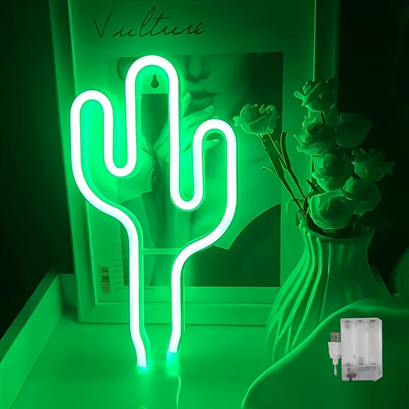 

1pc Green Cactus Led Neon Sign, Usb Or Battery Operated Multifunctional Wall Decor Wall Hanging Lights, For Room, Party Lights, Home, Wedding, Christmas, Birthday Party, Bedroom Decoration