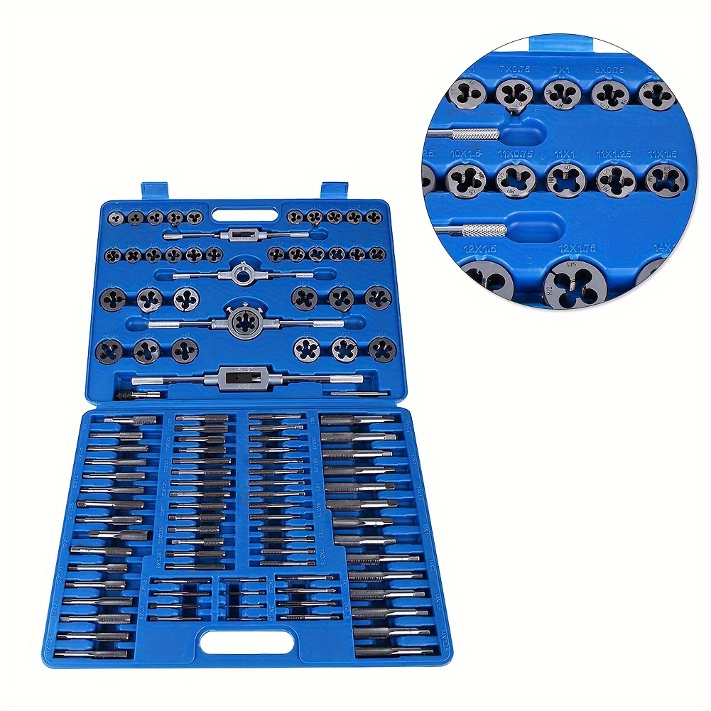 

110pcs Tap And Die Set, Metric Tap And Die Rethreading Kit, Thread Chaser Set For Cutting External And Internal Threads, Metric Size M2 To M18 With Storage Case (pakage)