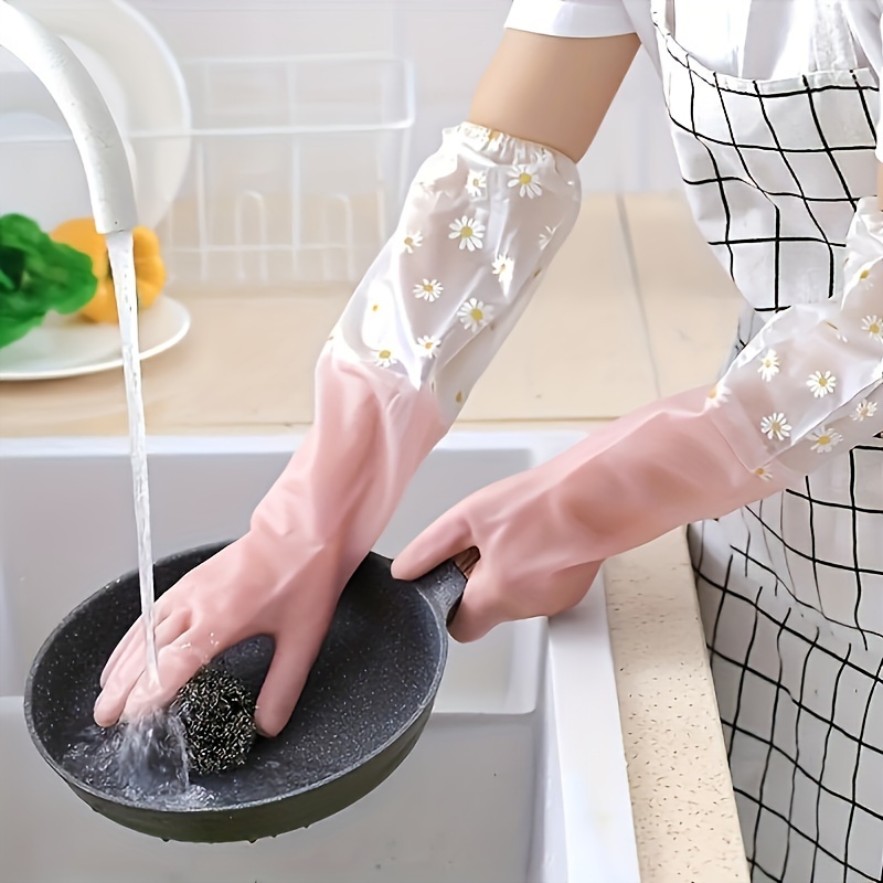 elegant long sleeve kitchen gloves waterproof pvc   lead   resistant   for home cleaning in living room bedroom bathroom toilet kitchen details 0