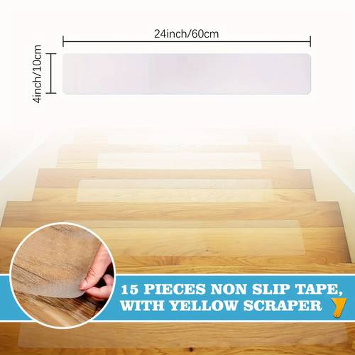 15pcs transparent anti slip strips 4 x 24 non slip stair treads with water ripple patterns high suitable for indoor stairs tile safety elders and pets