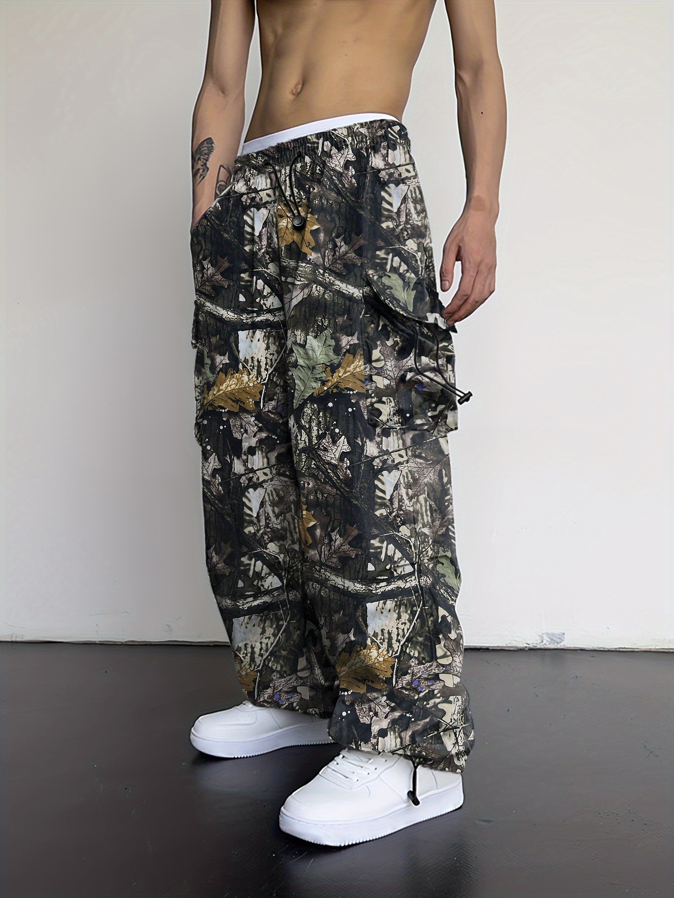 men's y2k leaf camo print cargo pants multi flap pockets - Temu