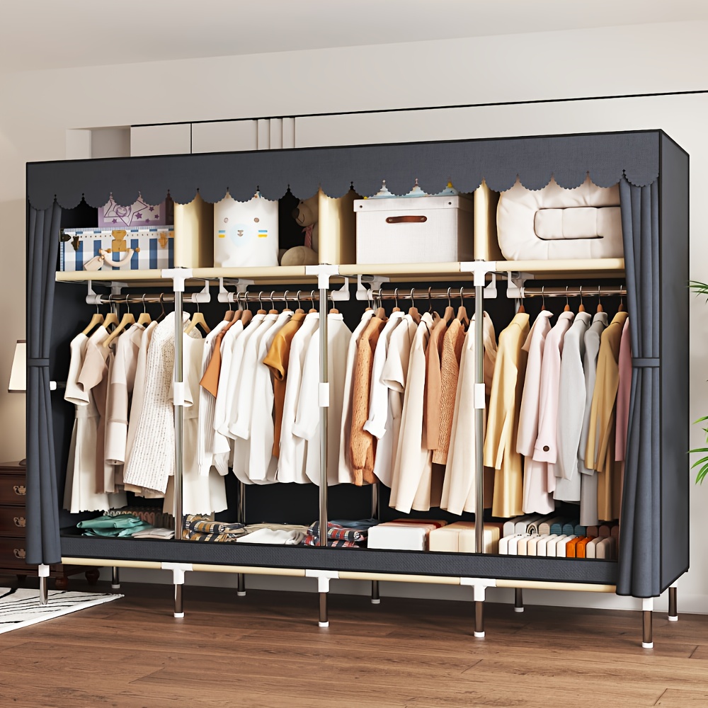 Large Capacity Freestanding Wardrobe with Metal Frame, Dustproof Storage Organizer for Bedroom, Dorms, and Rental Apartments - Mount, Independent Design, Under 3.2 Cubic Feet Closed Storage