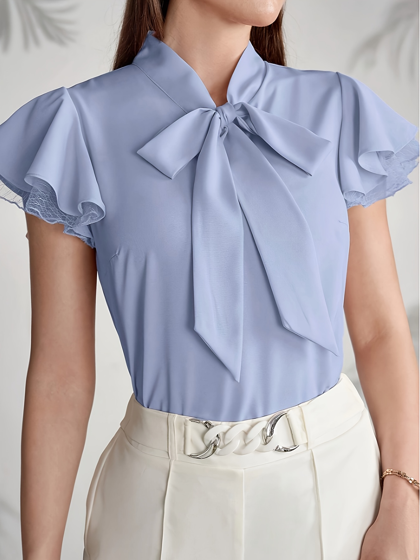 spring and summer flowing ribbon double layered   sleeve shirt details 1