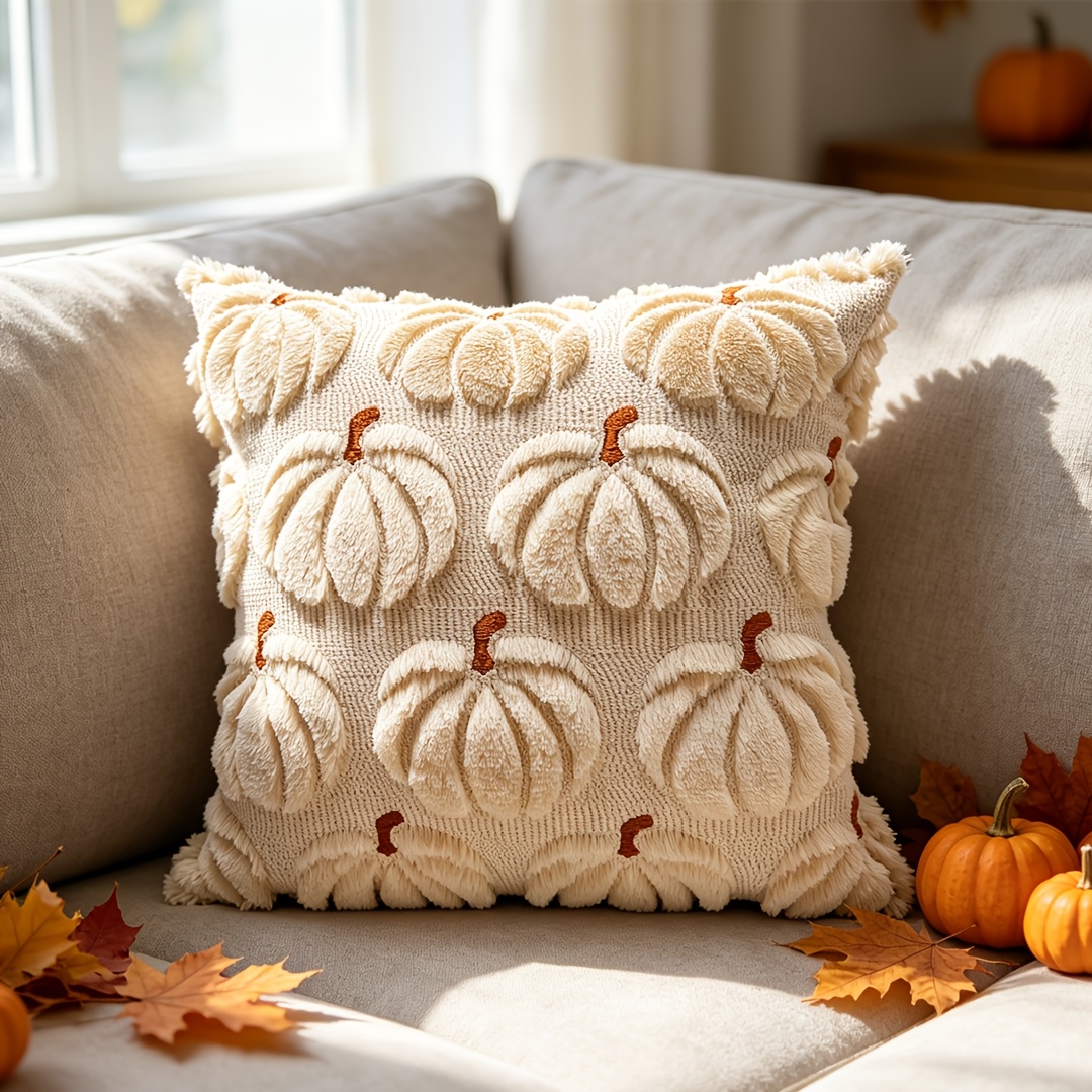 TEMU 1pc Fluffy Cracked Pumpkin Pillow Cover, In Multiple Sizes, Thanksgiving Decoration, Halloween And Christmas Party Pillow Covers, Soft And