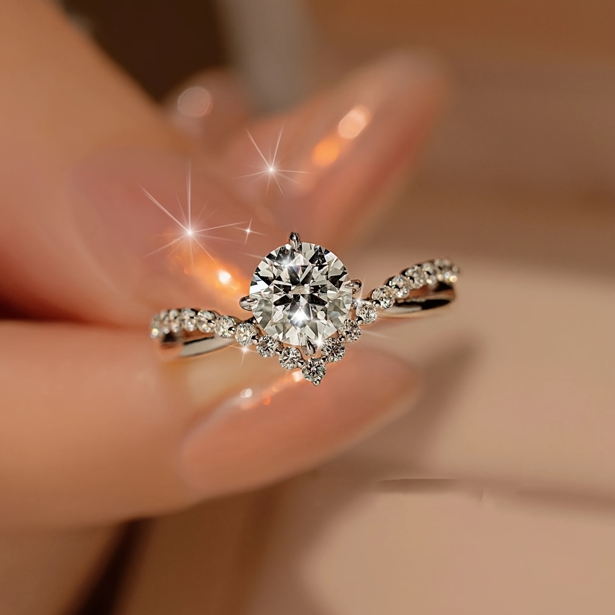 Adjustable Princess Cut CZ Engagement Ring in Rose Gold