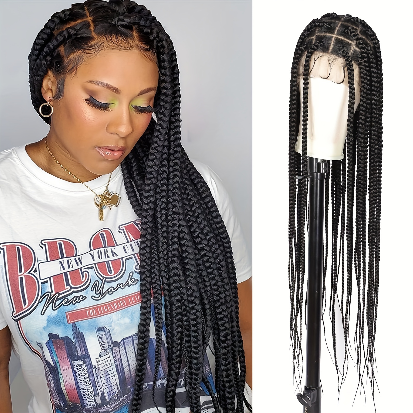 

Full Lace Hand-crafted Lace Front Wig Majestic Extra-long Tail Curly Braids Lace Frontal Braided Wigs Curly Braids Wig With Baby Hair For Women