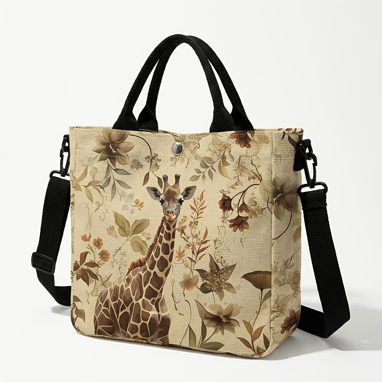 TEMU Giraffe Floral Pattern 2d Printed Small Handbag, Durable And Adjustable Strap With Button Closure | Fits Phone/wallet | Handheld Crossbody