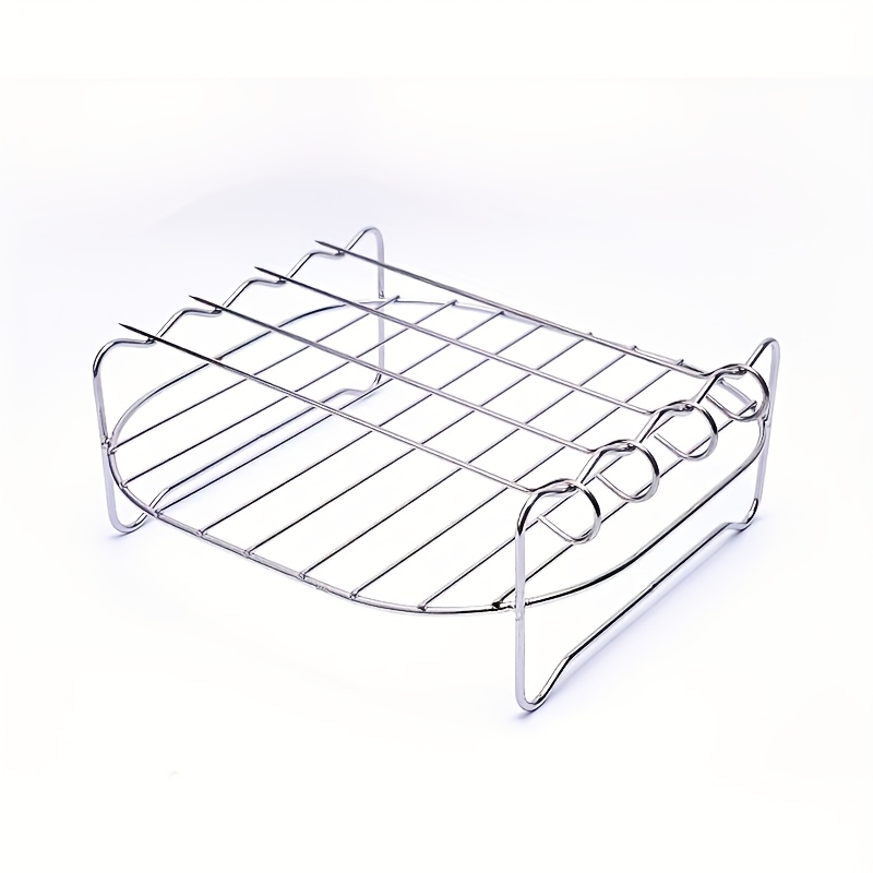 Freidora de Aire Portátil Versátil de Acero Inoxidable 304 con Parrilla y Brochetas - Apilable para Cocina en Horno, Microondas y Freidora de Aire, Ideal para Hornear, Cocer al Vapor y Panear - Regalo Perfecto, Utensilio de Cocina Duradero