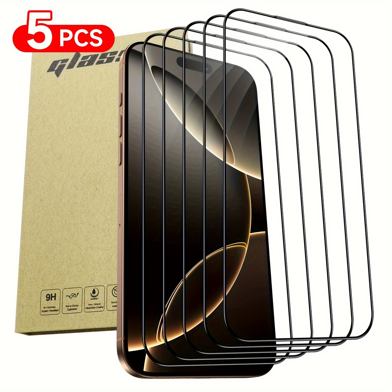 5Pack 9H Tempered Glass Screen Protector for Apple iPhone 16 15 14 13 12 11 Series Pro Max Plus XR XS Max, HD Clear, Bubble Free, Easy Installation, Privacy Screen