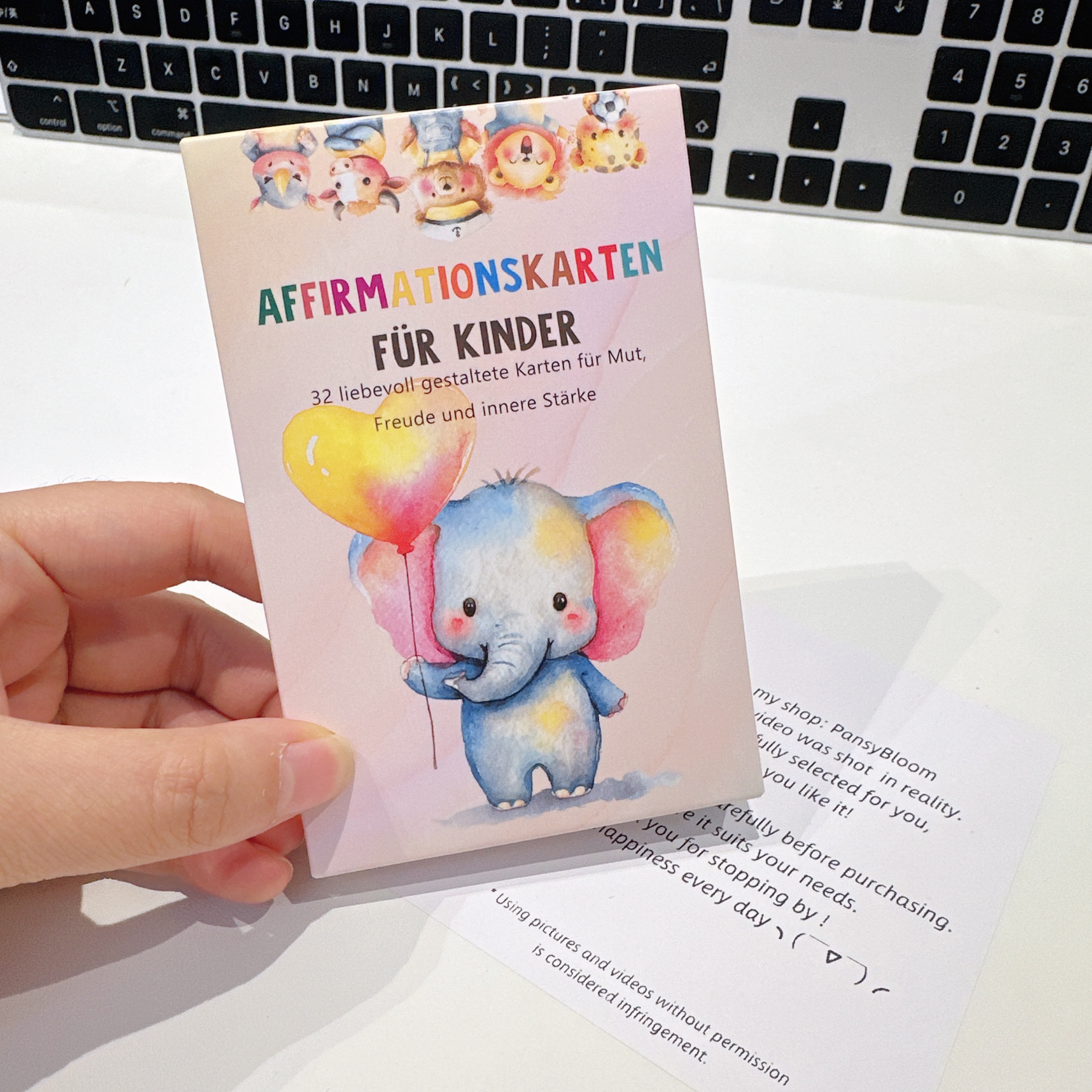 E-shop mit Deutschen Elefanten-Affirmationskarten, 32 Karten, Neues Niedliches Tierdesign, Ermutigungskarten, Emotionale Entspannungskarten, Beidseitig