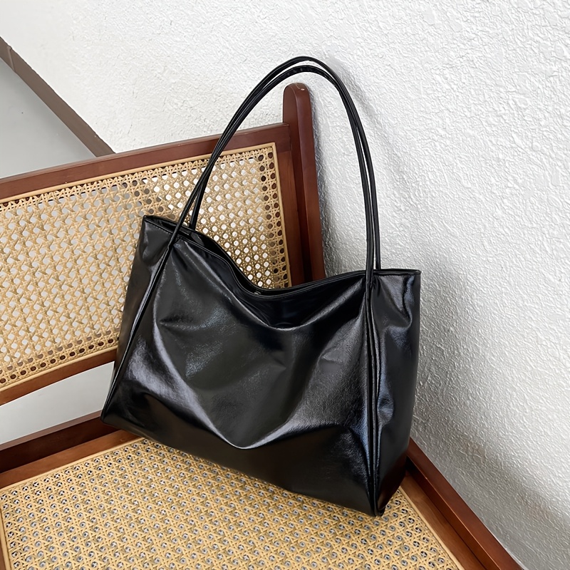 TEMU 1pc Black Summer Women's Large Capacity Tote Bag, Fashion Easy Versatile Handbag Shoulder Bag For Casual Outing And Commuting, Portable