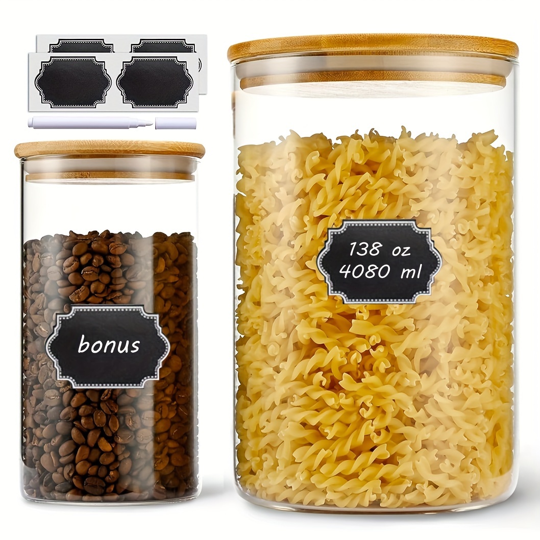 

Set Of 2 Large Glass Food Storage Jar, 136oz (4022ml) Glass Flour Canister With Airtight Bamboo For , Bpa-free Flour Container For Sugar, Ground Coffee, Rice And Dry Food