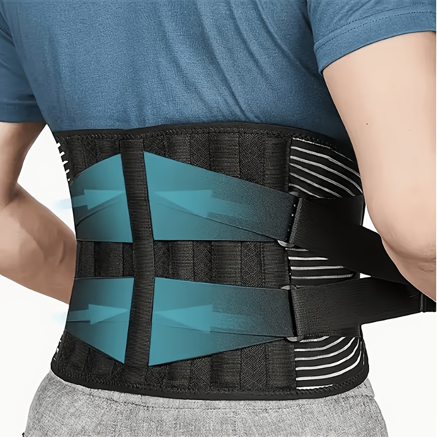 TEMU 1pc Unisex Adjustable Black Polyester Fiber Waist Belt With Lumbar Support, Durable Non-elastic Fabric, Support Bar Design, Ideal For Workouts,