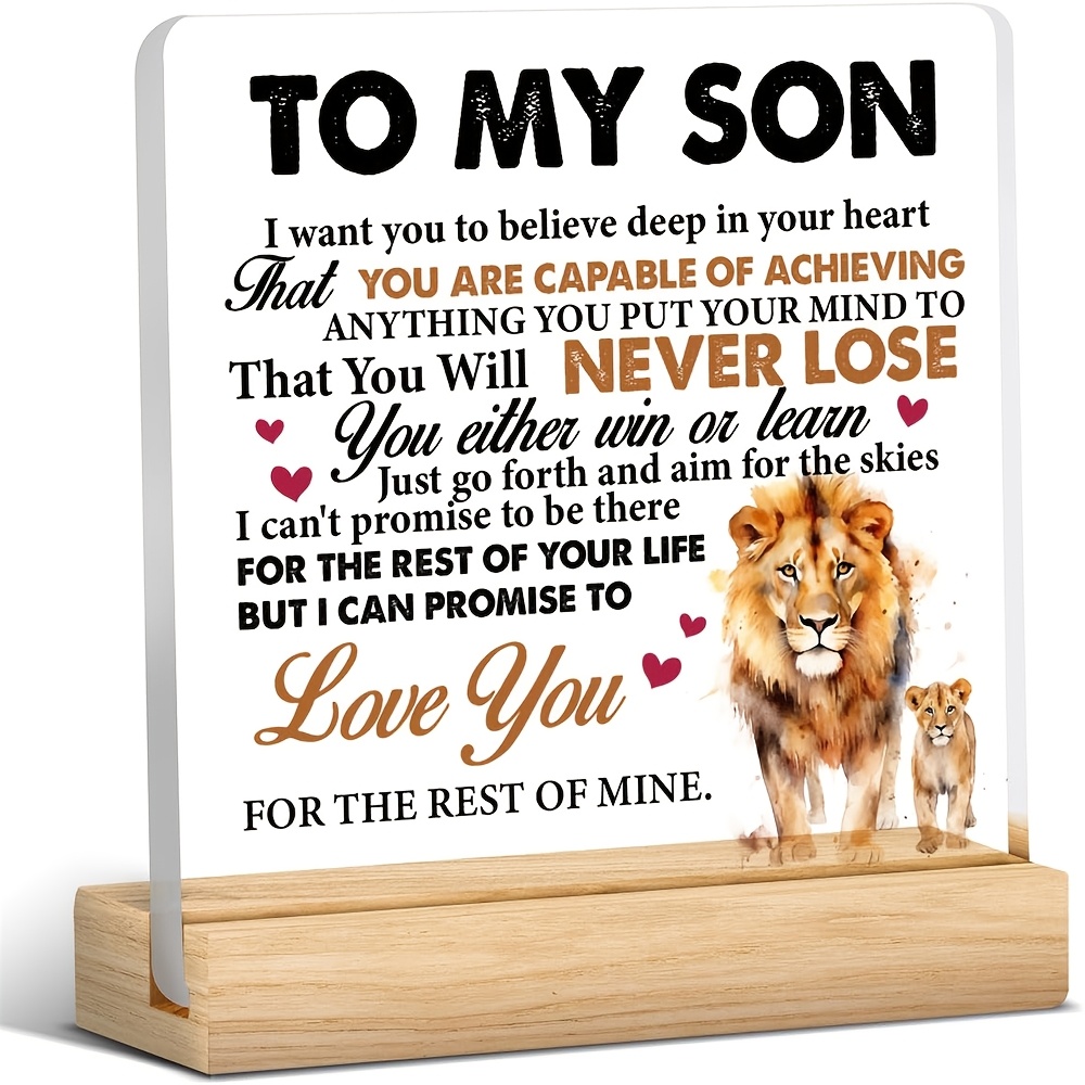 

1pc Inspirational Acrylic Desk Plaque Sign With Wooden Stand - Encouragement Keepsake Gift For Son From Dad And Mom, Indoor Decor For Room Types, No Power Needed