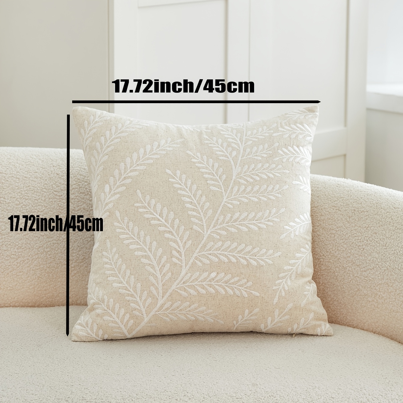 Image of 1pc Leaf 3d Embroidery Pillow Cover | Linen And Polyester Blend, Zipper Closure, Country-rustic Style For Living Room