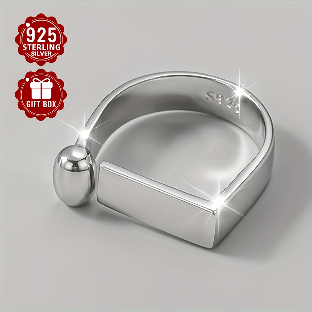 925 Pure Silvery Neutral Style Rectangular Open Ring