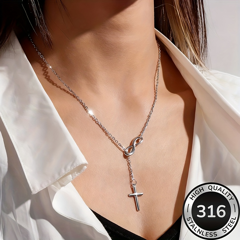 collier croix dorée en acier inoxydable de haute qualité,   à la décoloration, simple et élégant, adapté au port   ou aux  , accessoire de bijouterie tendance pour femmes, un cadeau délicat   Détails du produit 7