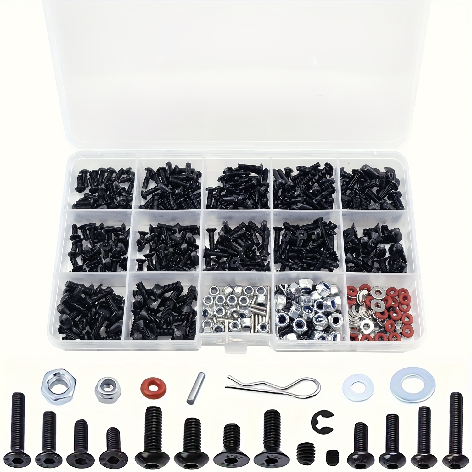 Image of 500pcs Universal Rc Screw Kit Set, Including Hardware Fasteners, Suitable For , , , Hpi, Axial Scx10, And Rc Cars And Trucks In 1/8, 1/10, 1/12, And 1/16 Scales, Serving As Replacement Parts