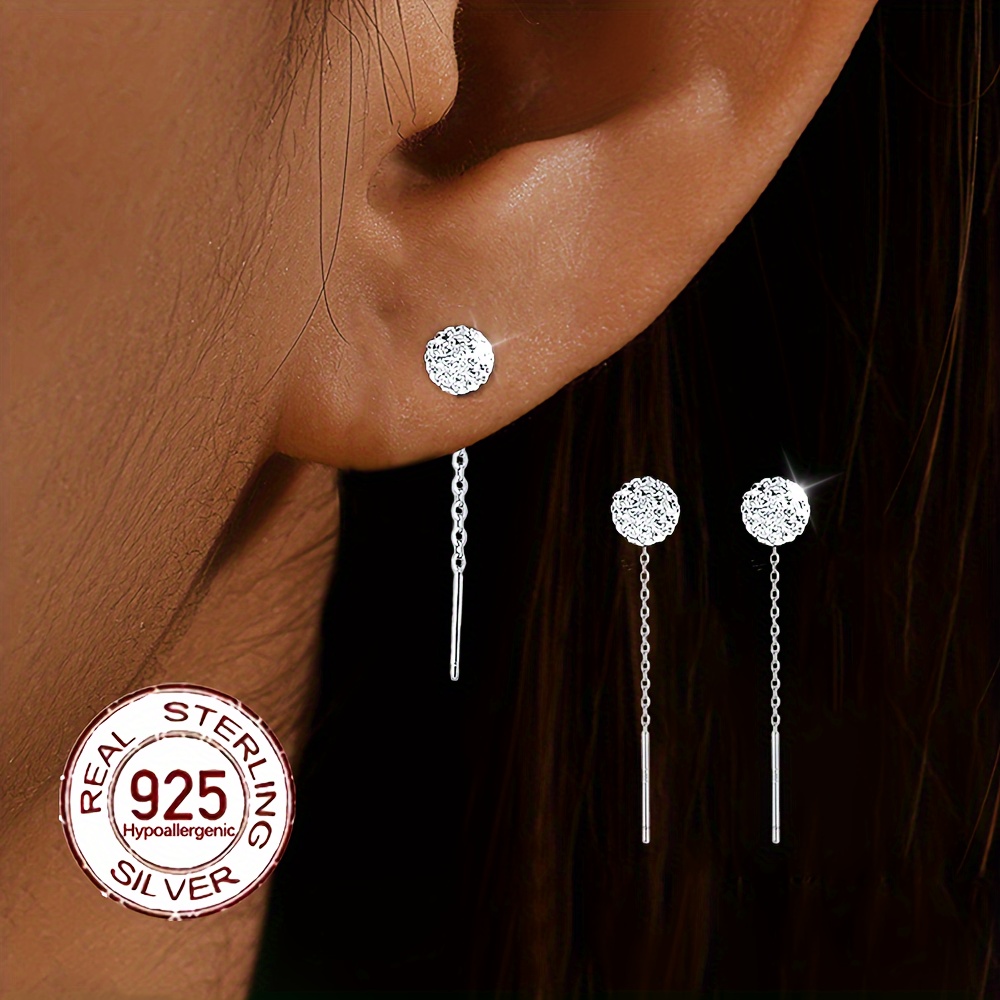 

S925 Sterling Silver Dangle Earrings With Shimmering Zirconia Balls - Perfect For Everyday Wear Or As A Gift For Valentine's Day, Birthdays, Or Mother's Day