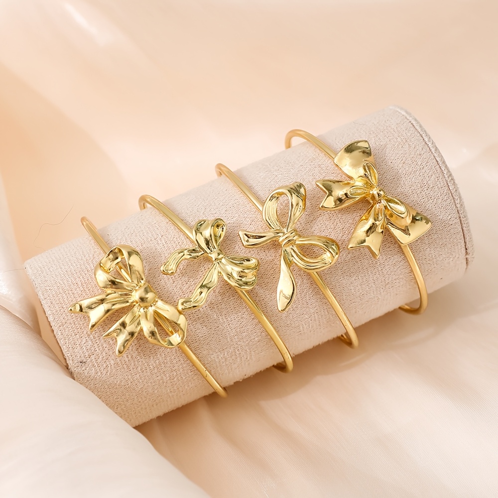 4pcs Bowknot Open Cuff Bracelet Set Charm Bracelets for Women
