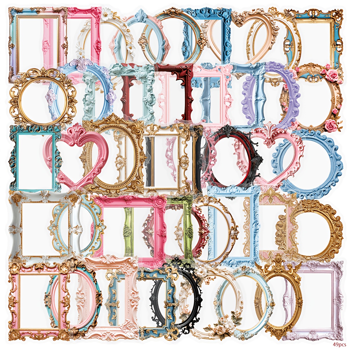 TEMU 49 European Vintage Photo Frame Stickers, Decorative Collage Materials For Scrapbooking, Cards, And Photos. Irregularly Shaped European- Luxury