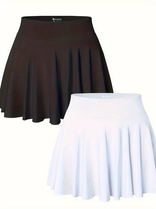2pcs womens high waist flowy mini skirts stretchy nylon blend solid color black white casual a with pockets for casual attire