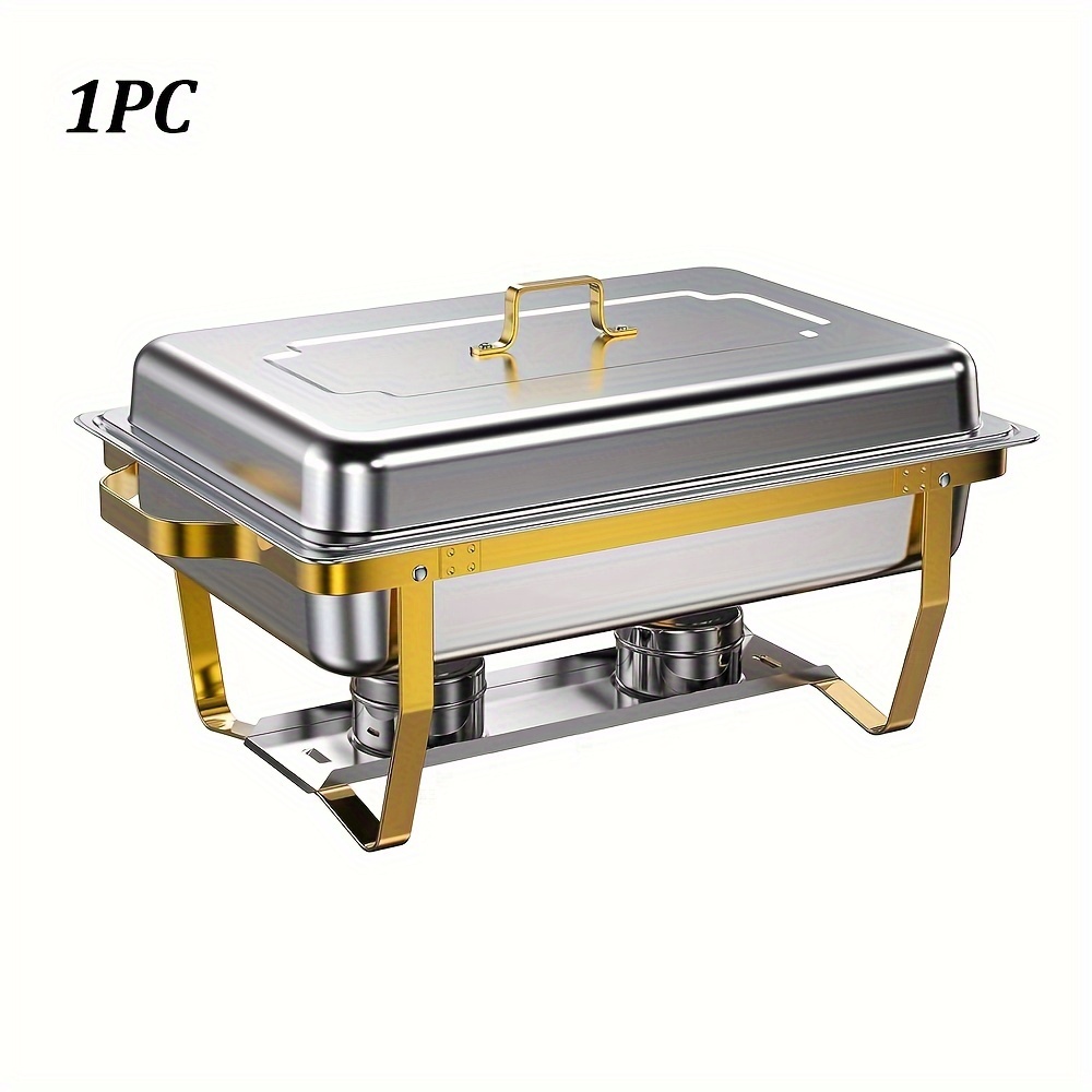 TEMU Stainless Steel Buffet Chafing Dish Set With Lid - Complete Food Warmer Kit For Parties & Catering, Includes Water Tray & Handle, Non-electric Design, Restaurants & Christmas Gifts