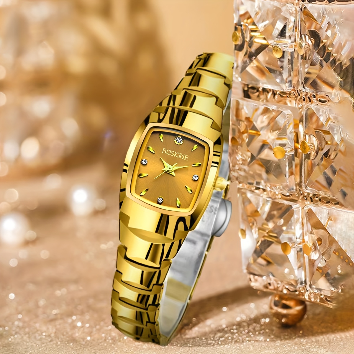 2025 new womens   alloy golden automatic barrel quartz square watch elegant luminous dial stainless   button battery luxury accessory luxury watch sophisticated style durable watch details 2