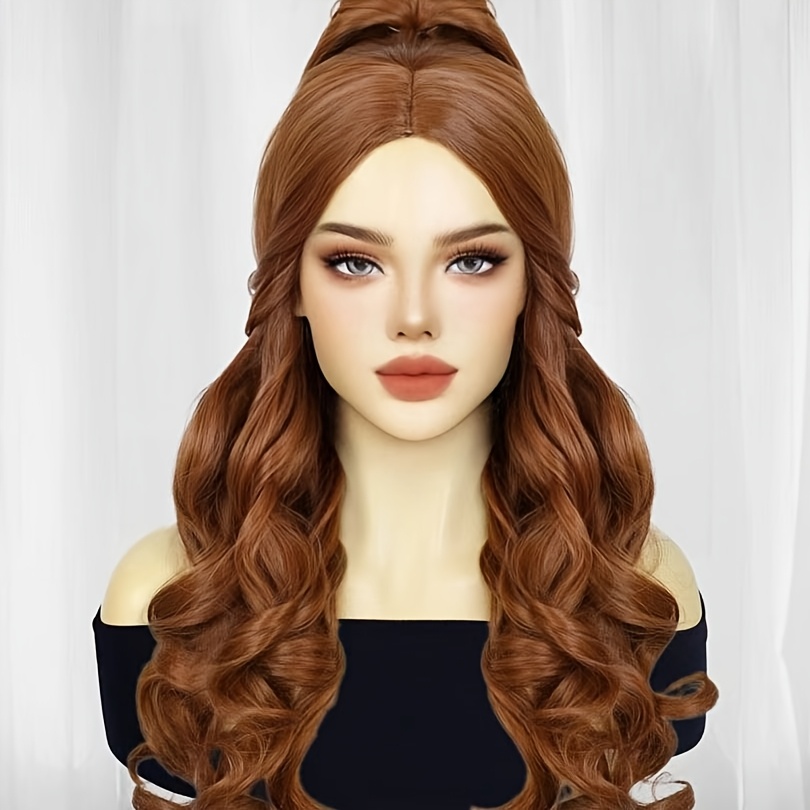 Anime Wig Long Curly Hair Cosplay Wig Mixed Brown Clip-on Large Wave Wig